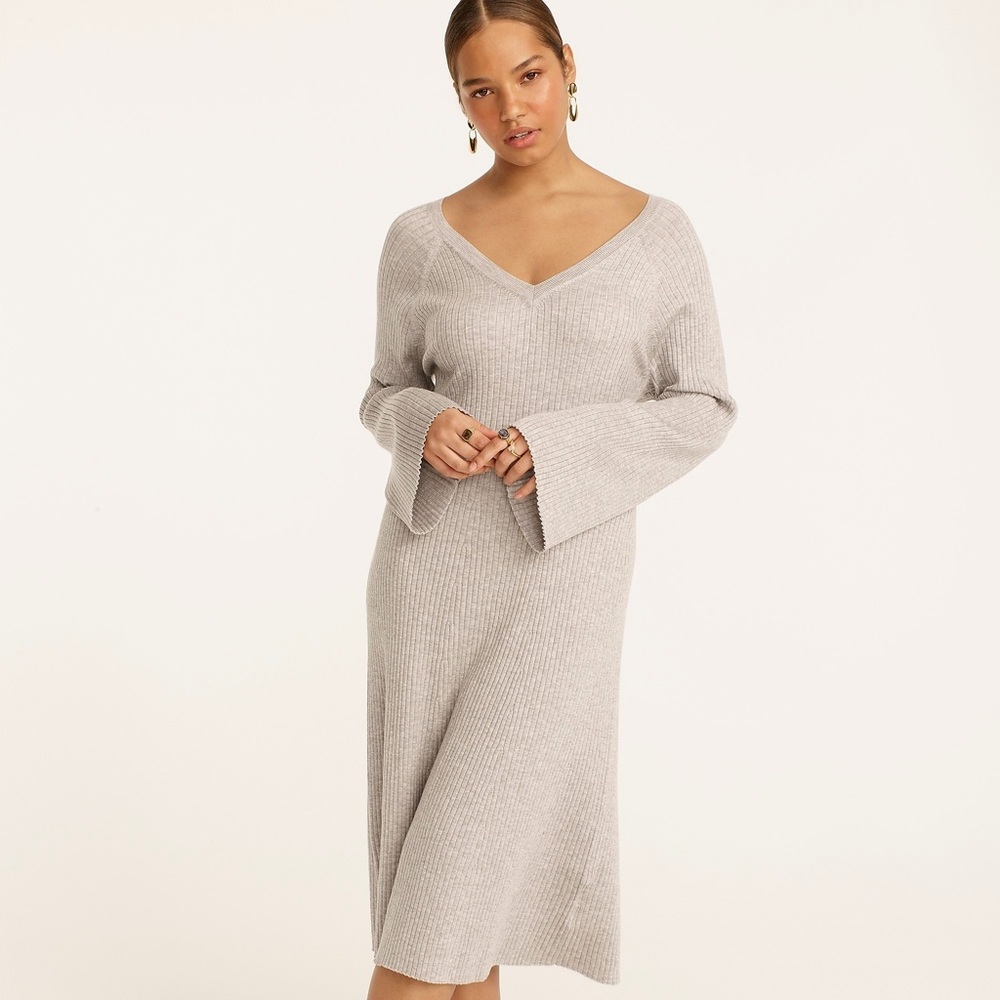 J CREW SILK BLEND V NECK SWEATER DRESS LONG SLEEVE DOVE GRAY NWT SZ MED - Picture 1 of 4